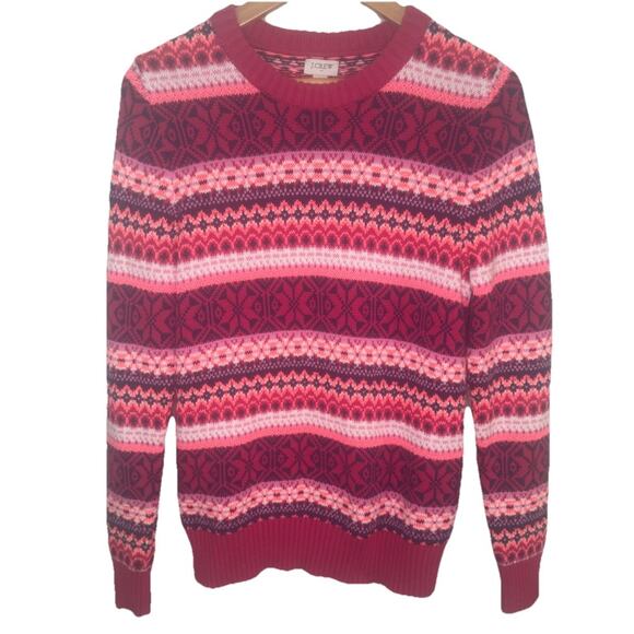 J.Crew Sweater Women’s Allover Fair Isle Crewneck Multicolored Pink Small - Picture 1 of 7